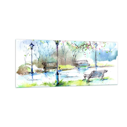 Tablou pe sticlă - Magia liniștii din parc - 100x40 cm