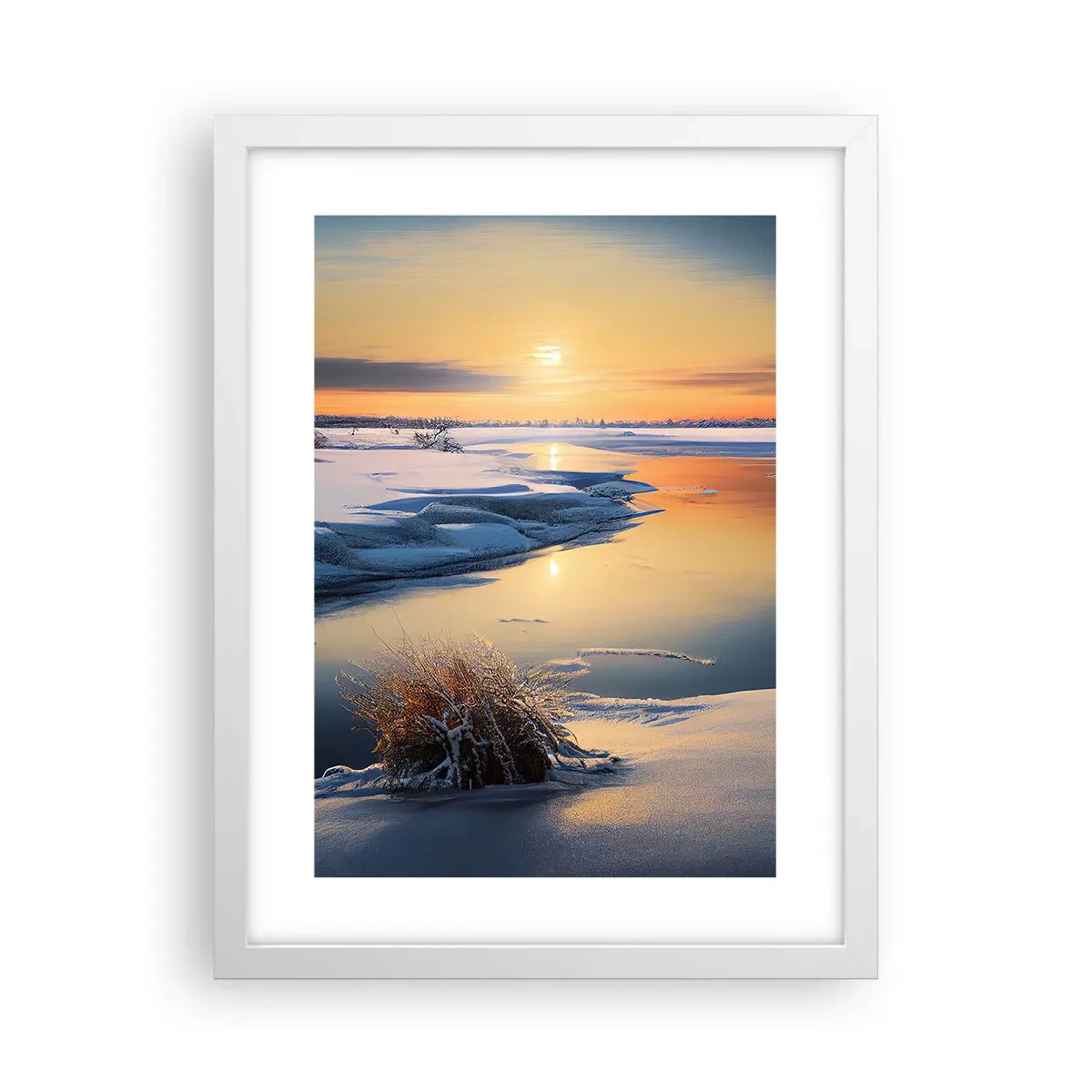 Poster în ramă albă - Apus de soare pe timp de iarnă - 30x40 cm