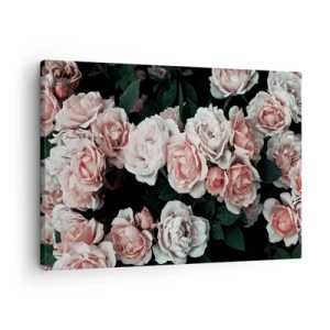 Tablou pe pânză Canvas - Trandafiri roz pe un fundal întunecat într-o compoziție subtilă - 70x50cm - Ansamble de trandafiri - Decorațiune modernă pentru perete pentru living și dormitor ARTTOR