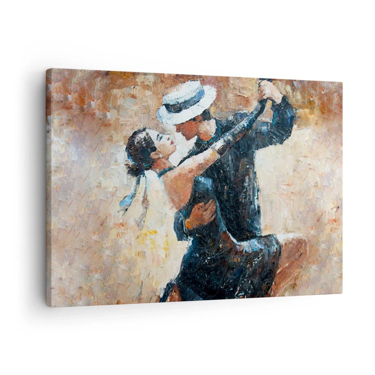 Tablou pe pânză Canvas - Un cuplu dansând tango într-un stil romantic și elegant - 70x50cm - A la Rudolf Valentino - Decorațiune modernă pentru perete pentru living și dormitor ARTTOR