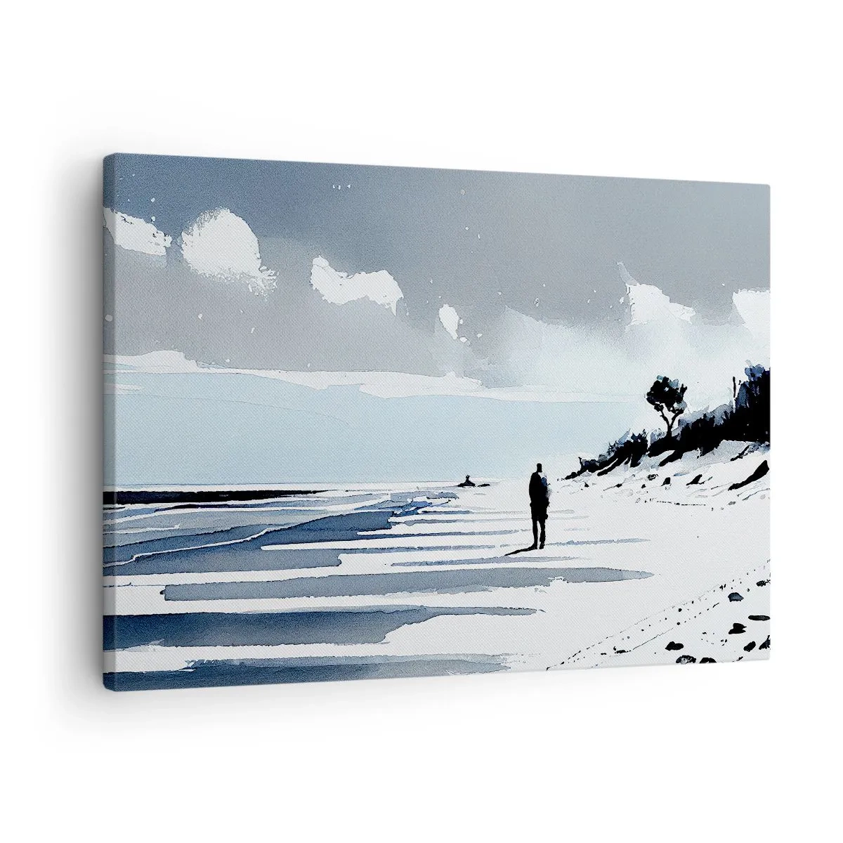 Tablou pe pânză Canvas - O figură singuratică mergând pe o plajă pustie - 70x50cm - Singuratic - Decorațiune modernă pentru perete pentru living și dormitor ARTTOR