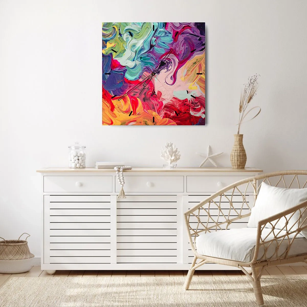 Ceas de perete - Ceas pe sticlă - Nașterea culorii - 30x30 cm