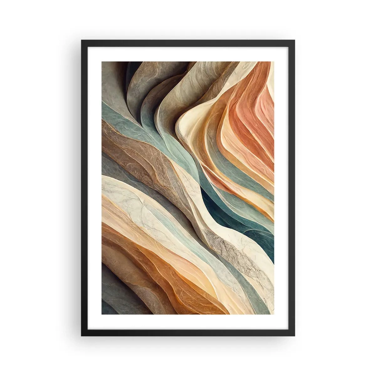 Poster în ramă neagră - Valuri organice în nuanțe calde și naturale - 50x70cm - Momentul dinaintea schimbării - Decorațiune modernă pentru perete pentru living și dormitor ARTTOR