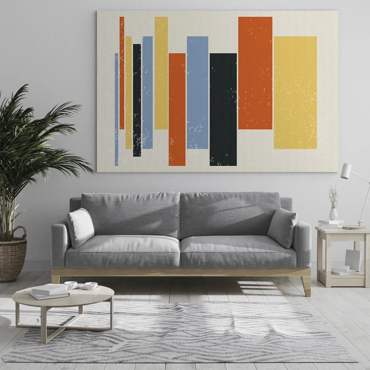 Tablou pe sticlă - Dungi geometrice într-o compoziție ritmică pe un fundal deschis - 70x50cm - Înregistrare muzicală - Decorațiune modernă pentru perete pentru living și dormitor ARTTOR