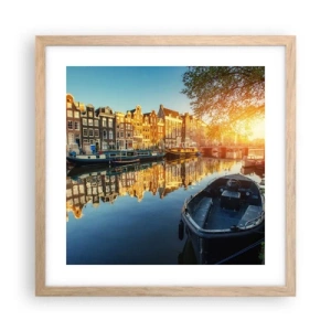 Poster în ramă de stejar deschis - Dimineața în Amsterdam - 40x40 cm