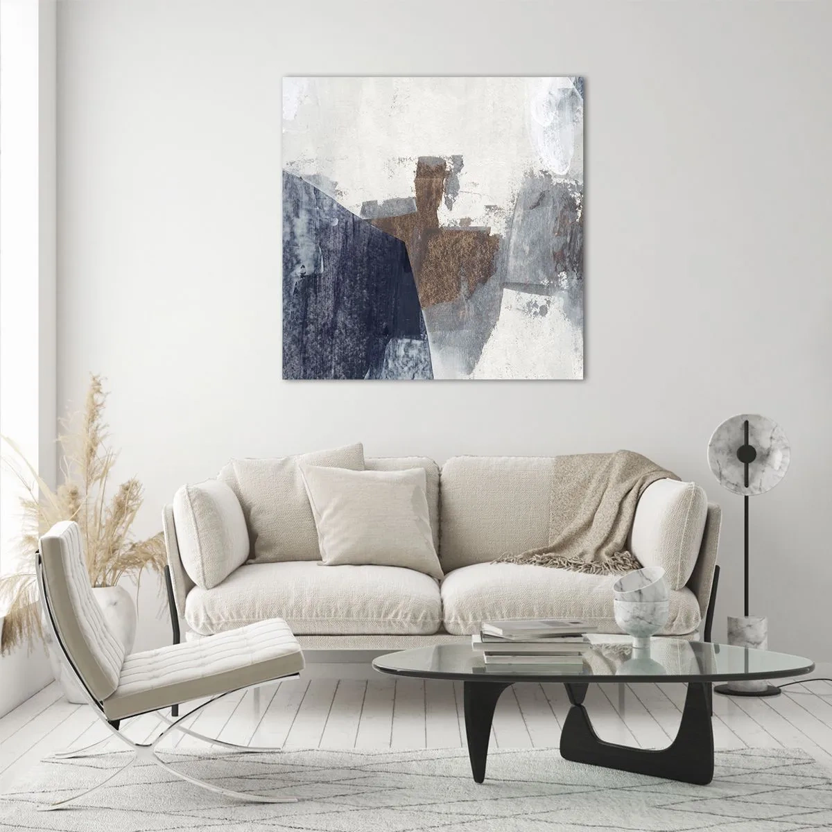 Tablou pe sticlă - Forme albastre-maronii - 50x50 cm