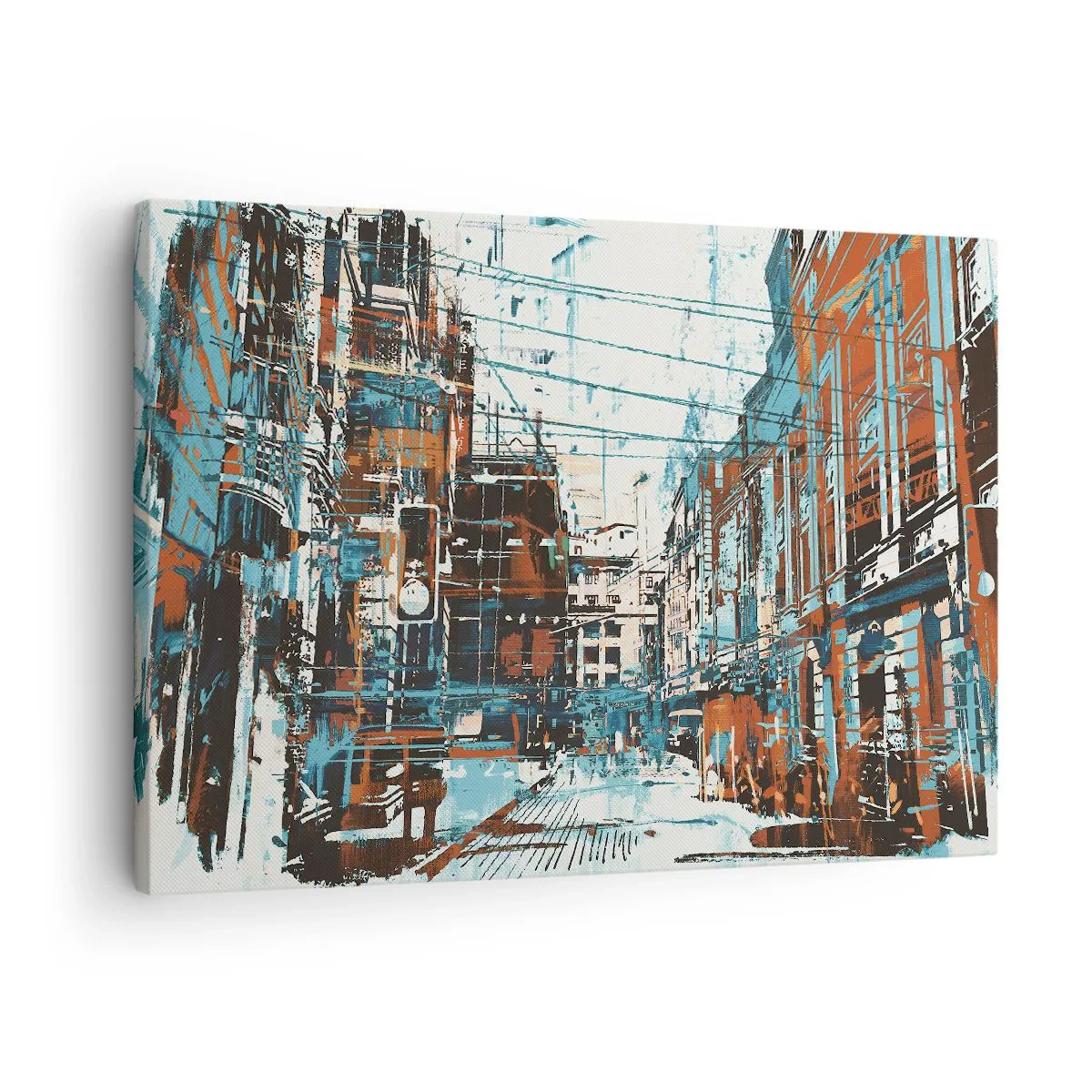 Tablou pe pânză Canvas - Un peisaj urban în nuanțe de albastru și portocaliu - 70x50cm - Un traseu printr-un oraș binecunoscut - Decorațiune modernă pentru perete pentru living și dormitor ARTTOR