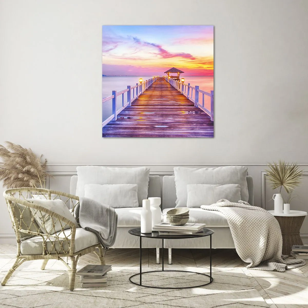 Tablou pe sticlă - Tăcerea serii în liliac-auriu - 40x40 cm