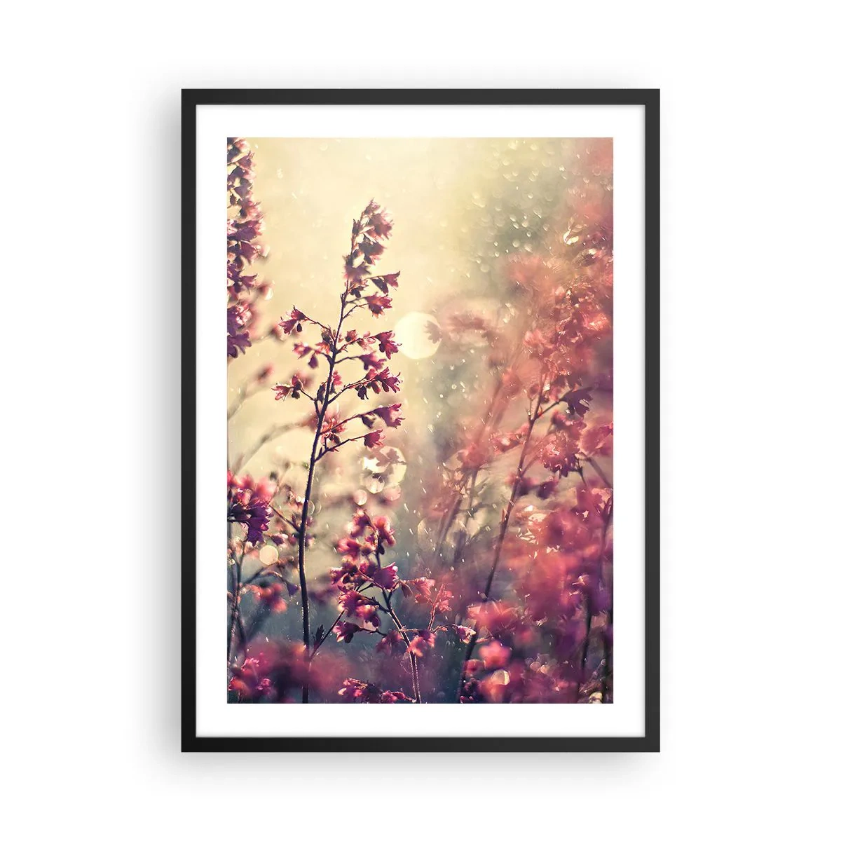 Poster în ramă neagră - Flori în lumina soarelui care apune - 50x70cm - Grădina secretă - Decorațiune modernă pentru perete pentru living și dormitor ARTTOR