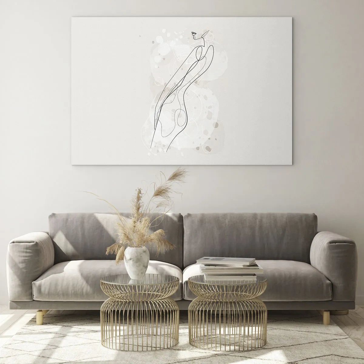 Tablou pe sticlă - Siluetă conturată a unei femei în nuanțe de bej - 70x50cm - Să rătăcești cu privirea - Decorațiune modernă pentru perete pentru living și dormitor ARTTOR