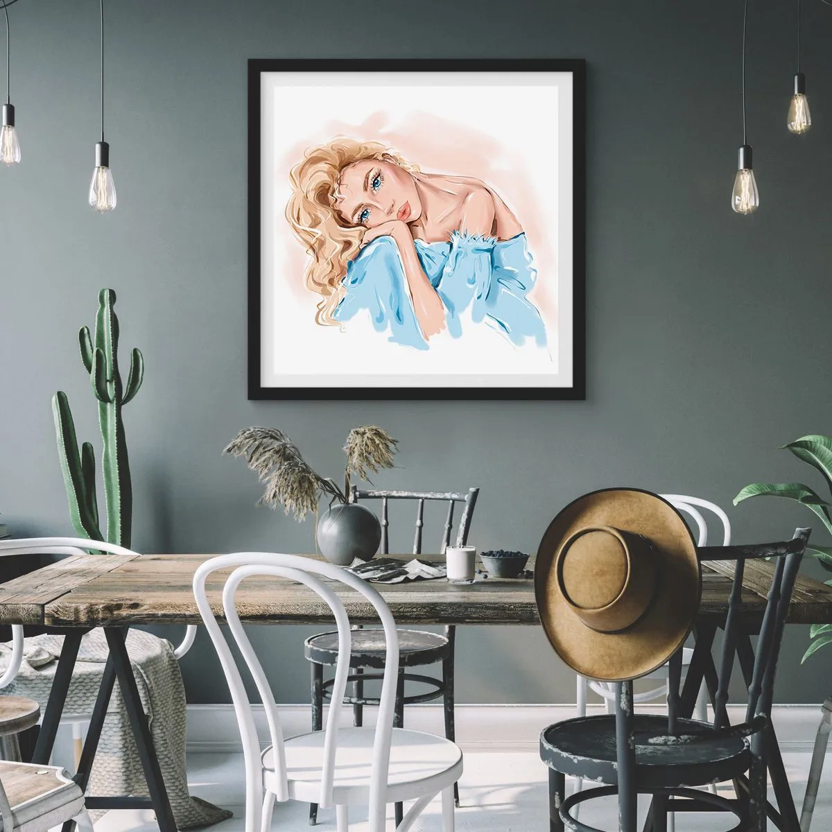 Poster în ramă neagră - Scufundată în vis albastru - 60x60 cm