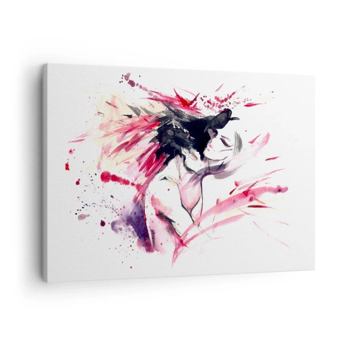Tablou pe pânză Canvas - Portret abstract al unei femei cu accente roșii dinamice - 70x50cm - Împlinirea amoroasă - Decorațiune modernă pentru perete pentru living și dormitor ARTTOR