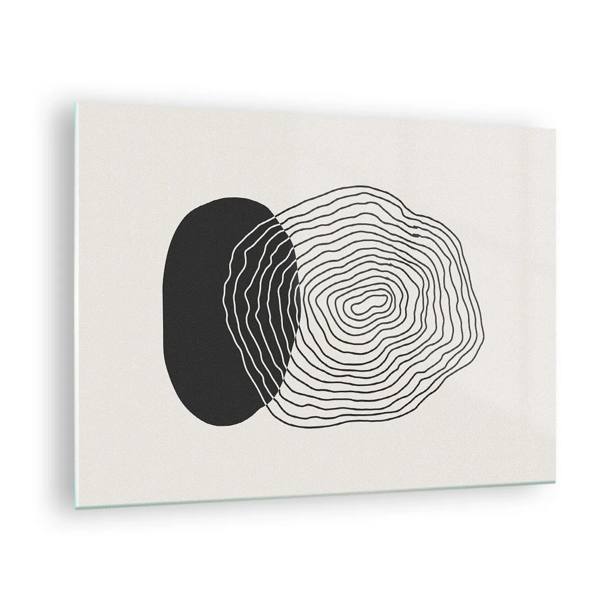 Tablou pe sticlă - Model abstract cu ovale și linii alb-negru - 70x50cm - Persistență și vibrațiile - Decorațiune modernă pentru perete pentru living și dormitor ARTTOR