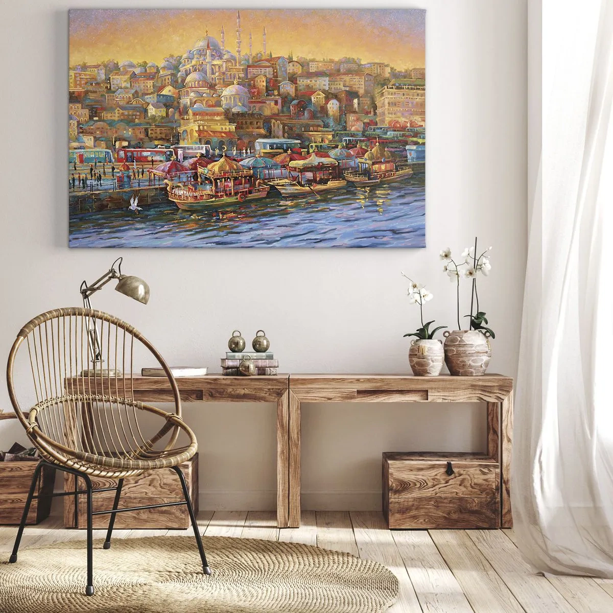 Tablou pe pânză Canvas - Panoramă pitorească a Istanbulului cu vedere la golf și oraș - 70x50cm - O poveste din Istanbul - Decorațiune modernă pentru perete pentru living și dormitor ARTTOR