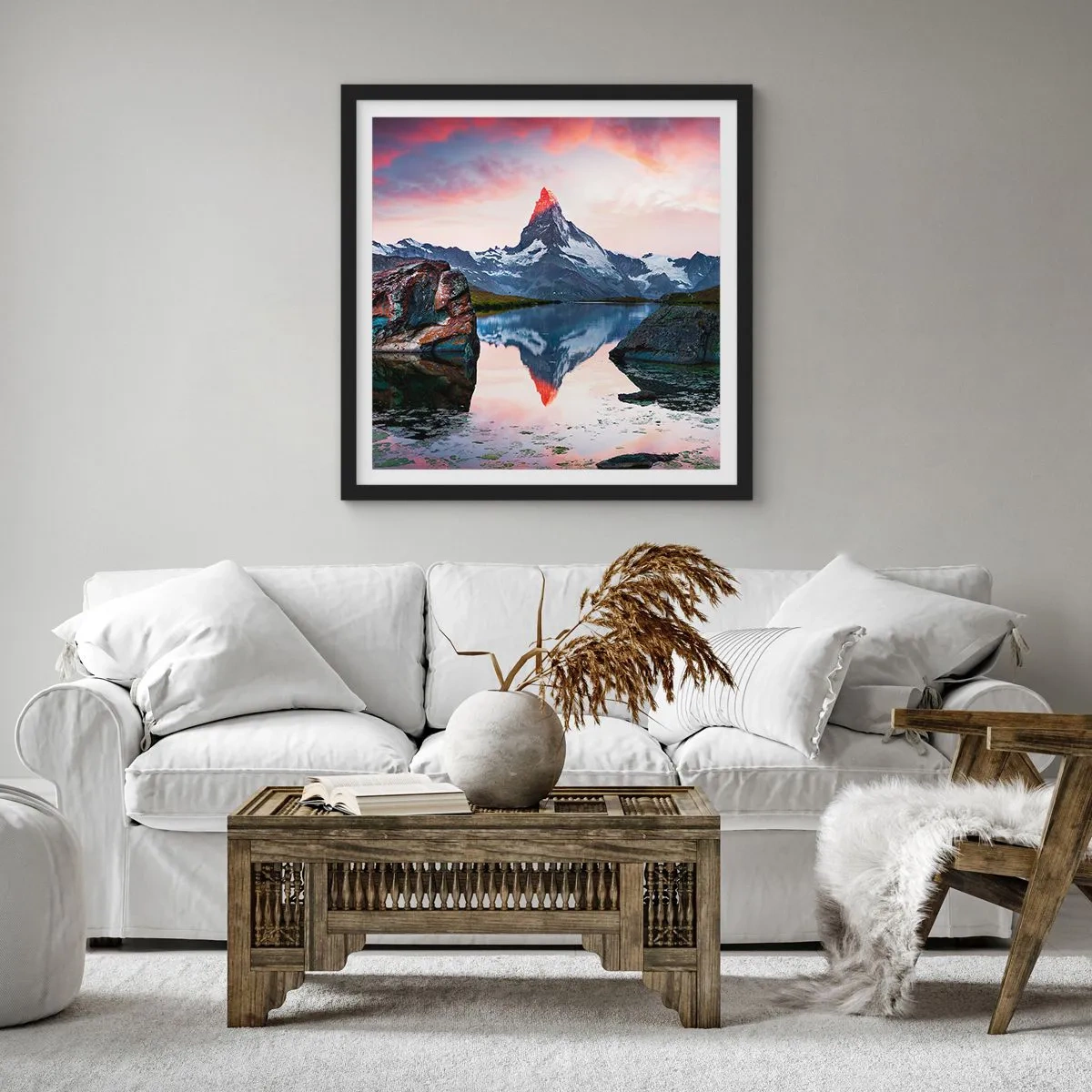Poster în ramă neagră - Inima munților este fierbinte - 30x30 cm