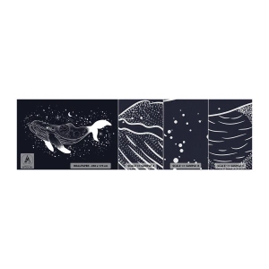 Mostră tapet Premium Canvas - În oceanul universului - Abstracția, Balenă, alb-negru - 100x30 cm