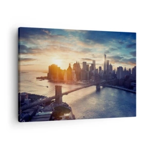 Tablou pe pânză Canvas - Panoramă a orașului cu podul și râul în lumina soarelui apus - 70x50cm - Un monument al culturii occidentale - Decorațiune modernă pentru perete pentru living și dormitor ARTTOR