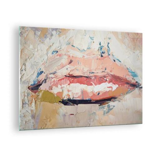 Tablou pe sticlă - Imagine abstractă a buzelor într-o tehnică de pictură expresivă - 70x50cm - Trezește simțurile - Decorațiune modernă pentru perete pentru living și dormitor ARTTOR
