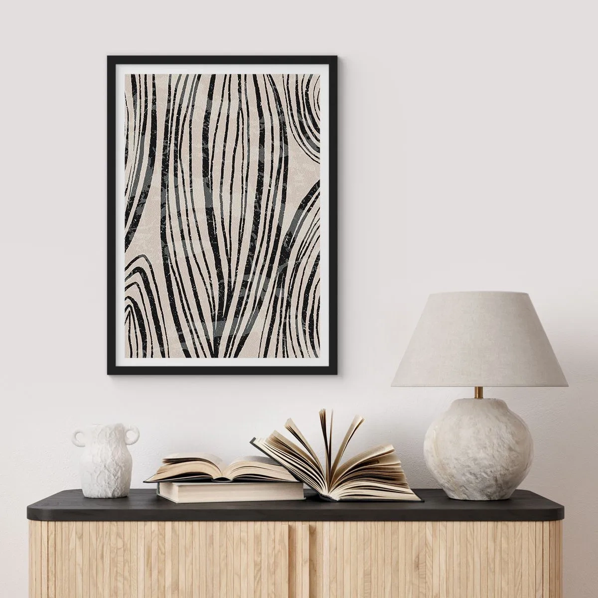 Poster în ramă neagră - Deversare de linii - 61x91 cm
