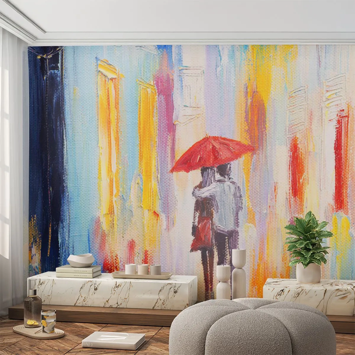Tapet Autoadeziv Deluxe Sticker - Să plouă în continuare - Un cuplu de îndrăgostiți, oameni, Abstracția - 250x175 cm