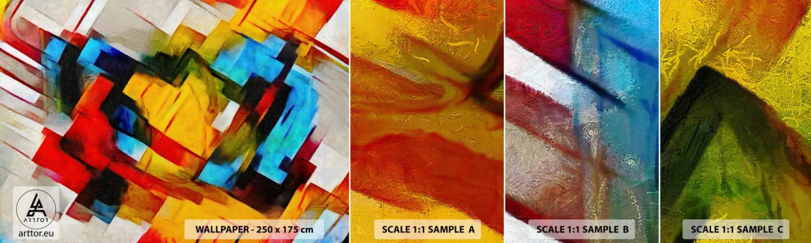 Mostră de Tapet Standard Eco - Sandviș multicolor - Abstracția, Cubism, Bucată - 100x30 cm