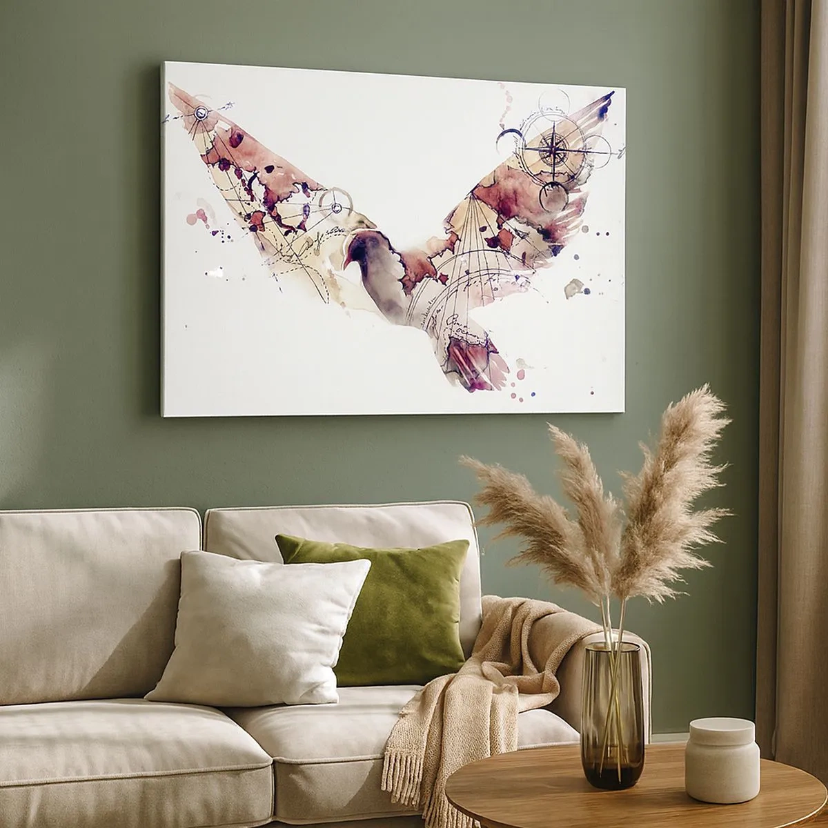 Tablou pe pânză Canvas - Siluetă artistică de pasăre cu modele geometrice - 70x50cm - Vagabondul cu capul în nori - Decorațiune modernă pentru perete pentru living și dormitor ARTTOR