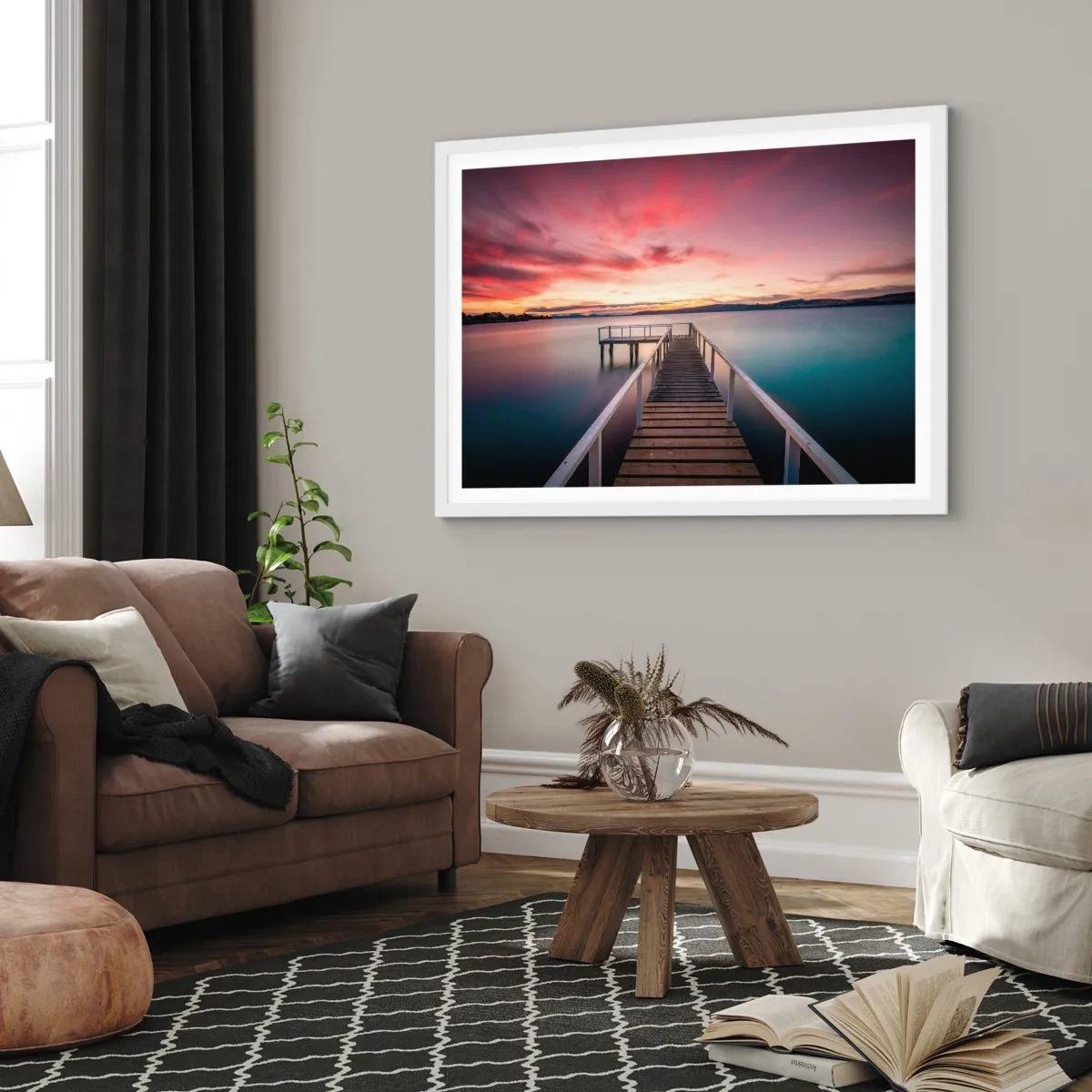 Poster în ramă albă - Flacăra blândă a serii - 91x61 cm