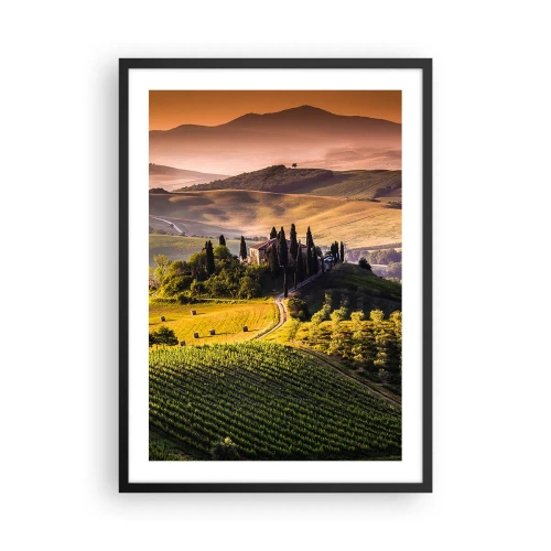 Poster în ramă neagră - Peisaj toscan cu podgorii la apus - 50x70cm - Arcadia - peisaj toscan - Decorațiune modernă pentru perete pentru living și dormitor ARTTOR