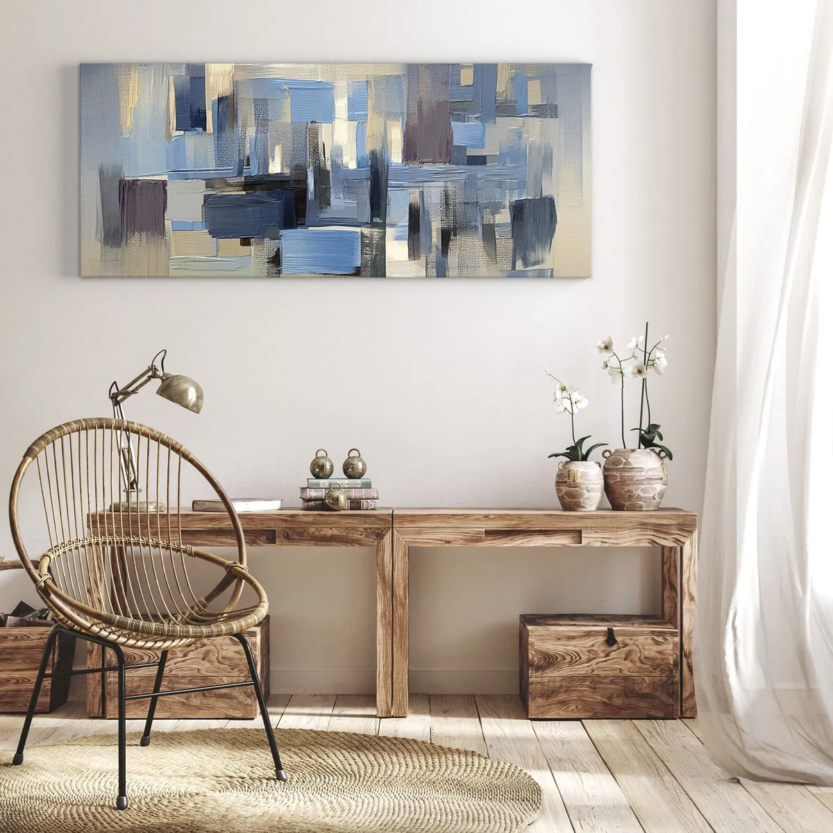 Tablou pe pânză - Construcție albastră - 100x40 cm