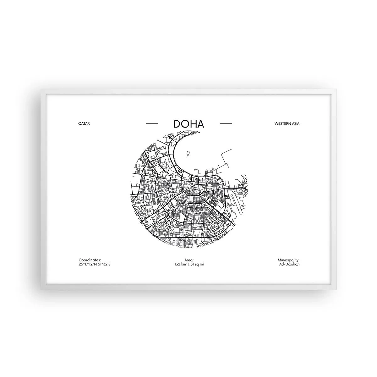 Poster în ramă albă - Anatomia orașului Doha - 91x61 cm