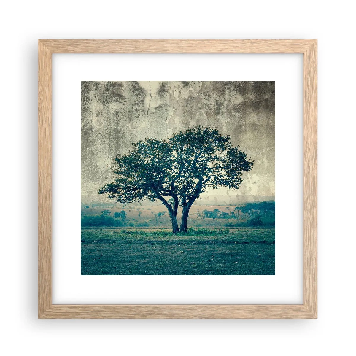 Poster în ramă de stejar deschis - Un măr pe o pajiște albastră? - 30x30 cm