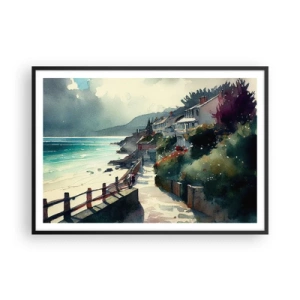 Poster în ramă neagră - Orășel mediteraneean - 100x70 cm