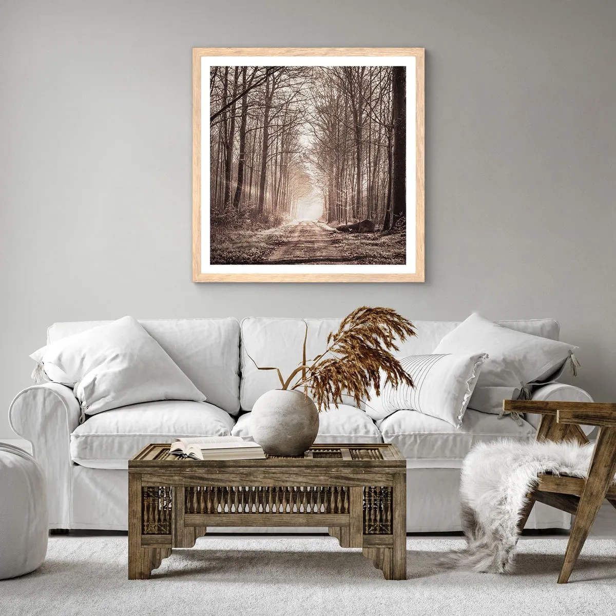 Poster în ramă de stejar deschis - Catedrala Forestieră - 40x40 cm
