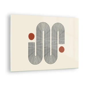 Tablou pe sticlă - Model minimalist de linii cu puncte roșii - 70x50cm - De la început până la sfârșit - Decorațiune modernă pentru perete pentru living și dormitor ARTTOR