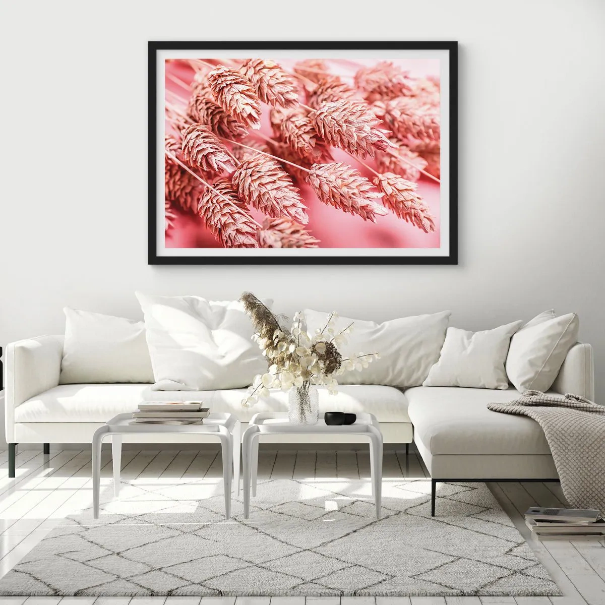 Poster în ramă neagră - Cascadă florală în roz - 70x50 cm