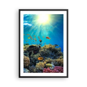 Poster în ramă neagră - Peisaj subacvatic cu recif de corali și pești colorați - 50x70cm - Comori subacvatice - Decorațiune modernă pentru perete pentru living și dormitor ARTTOR