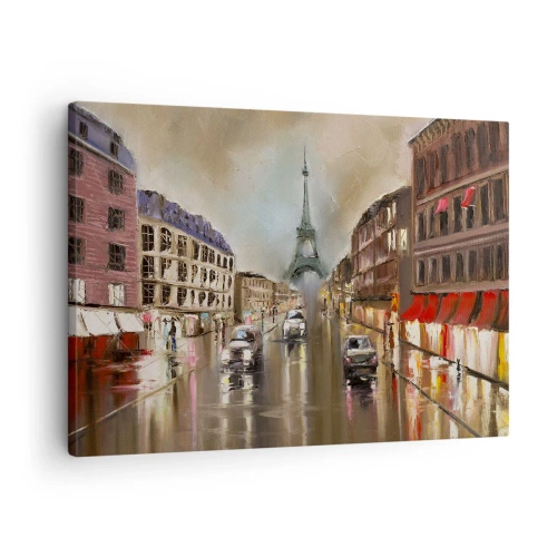 Tablou pe pânză Canvas - Peisaj stradal de seară al Parisului cu vedere la Turnul Eiffel - 70x50cm - Singurul lucru care contează este ea - Decorațiune modernă pentru perete pentru living și dormitor ARTTOR