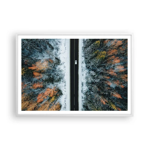 Poster în ramă albă - Prin pădurea de iarnă - 100x70 cm