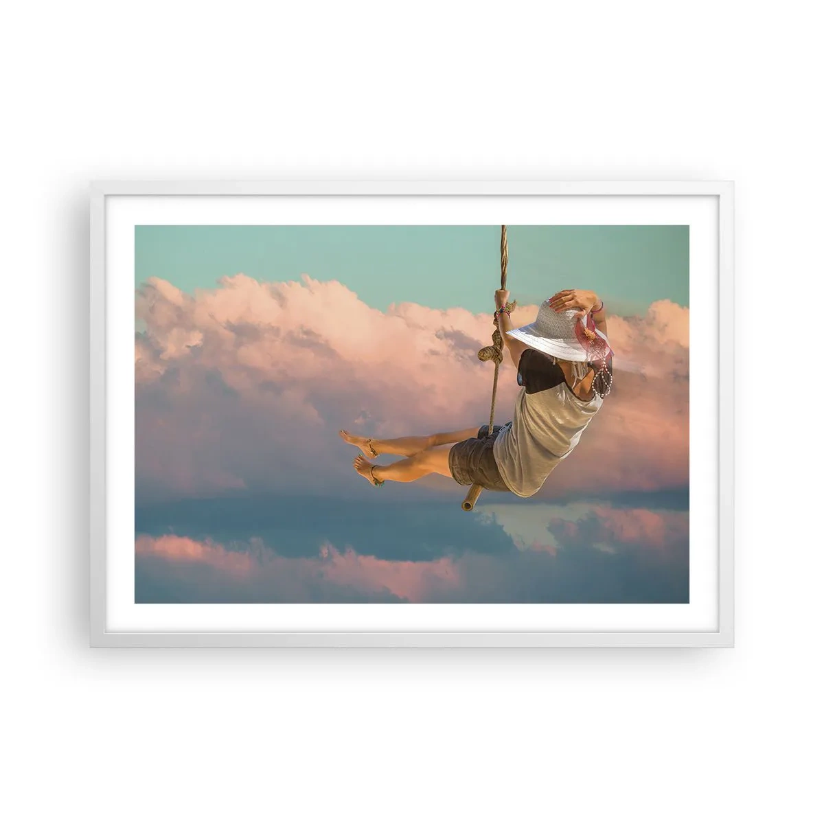 Poster în ramă albă - Distracție în nori - 70x50 cm