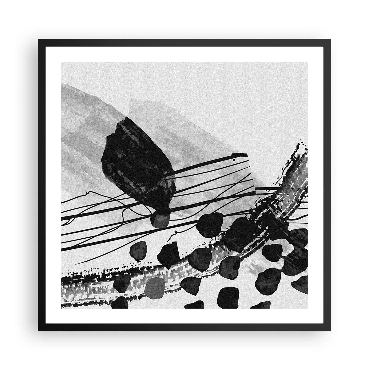 Poster în ramă neagră - Abstracție organică în negru și alb - 60x60 cm