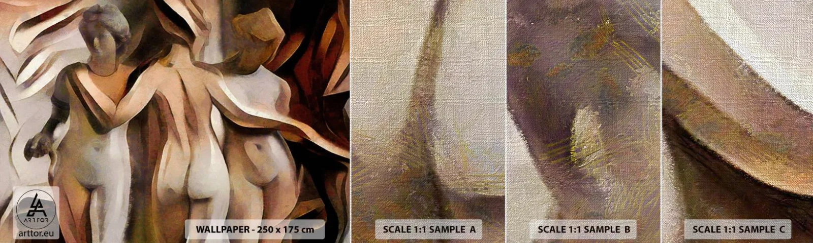 Mostră tapet Premium Canvas - Trei Grații 2.0 - Femeie, Cubism, Bucată - 100x30 cm