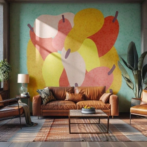 Tapet Standard Eco - Pere abstracte colorate pe un fundal de culoarea mentei - 100x70cm - Gustă soarele de vară - Decorațiune modernă pentru perete pentru living și dormitor ARTTOR