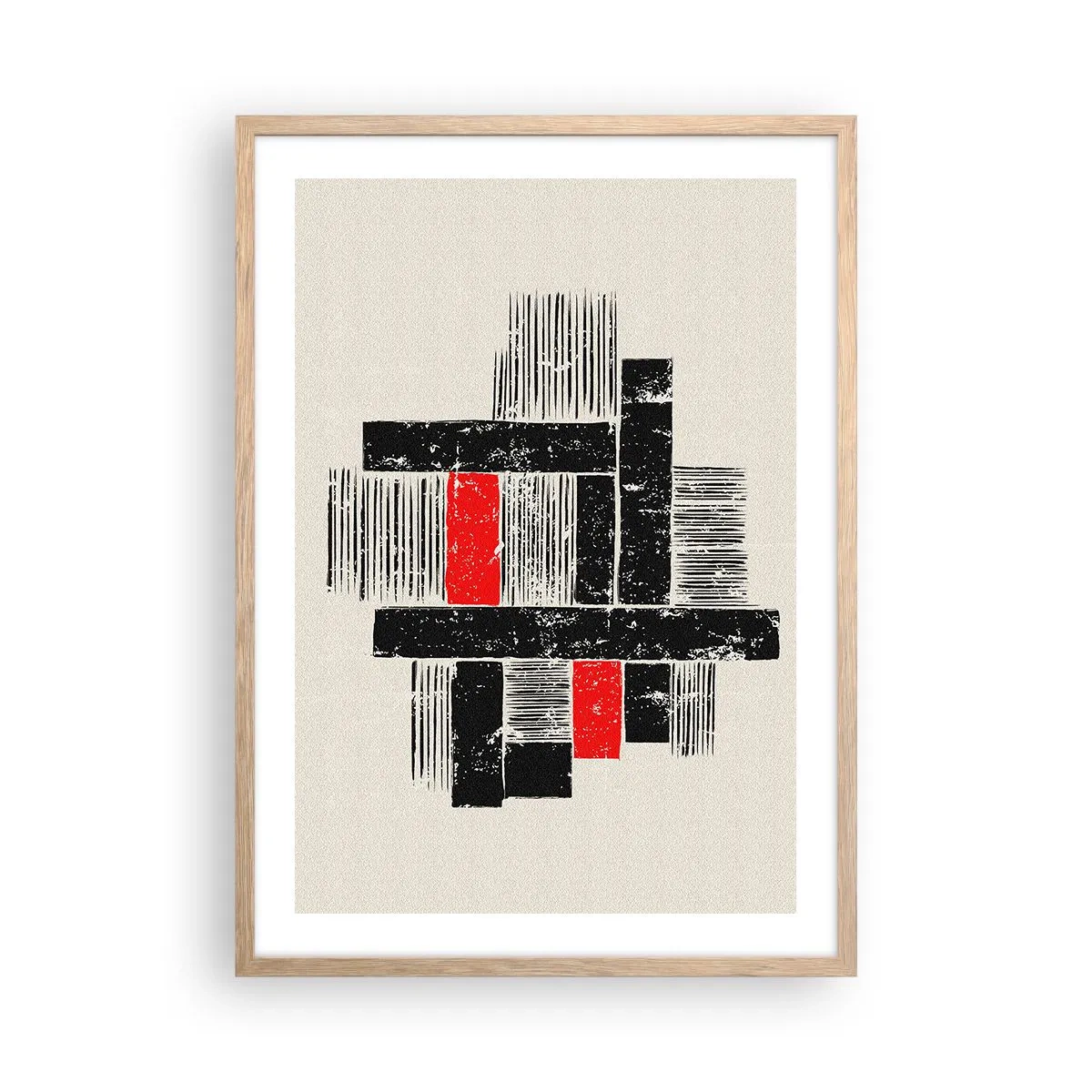 Poster în ramă de stejar deschis - Roșu și negru - 50x70 cm