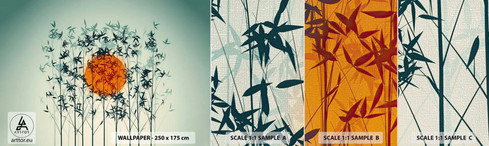 Mostră tapet Premium Canvas - Soarele japonez - Abstracția, Grafică, Exotism - 100x30 cm