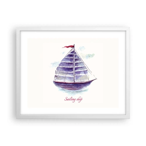 Poster în ramă albă - Pânze pline și apă calmă - 50x40 cm