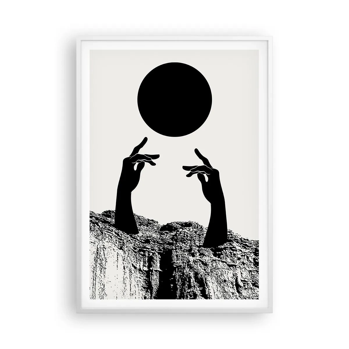 Poster în ramă albă - Compoziție suprarealistă: soarele și tot restul - 70x100 cm