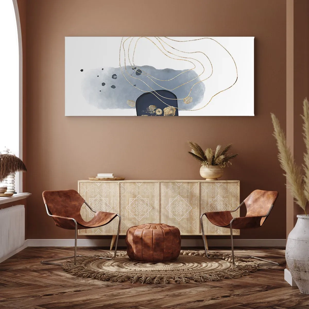 Tablou pe pânză - Fantezie albastru-auriu - 120x50 cm