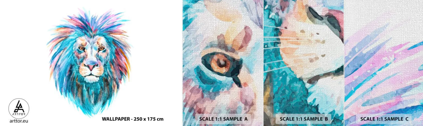 Mostră tapet Premium Canvas - Aură electrizantă - Animale, Leu, Abstracția - 100x30 cm