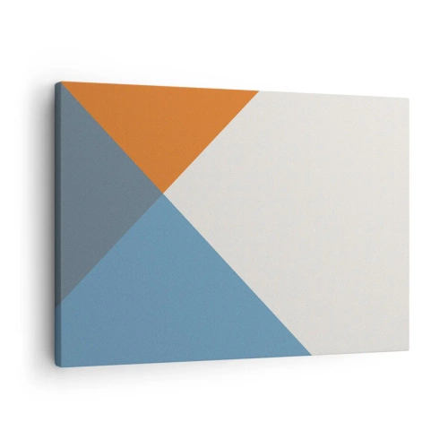 Tablou pe pânză Canvas - Triunghiuri geometrice în nuanțe de albastru și portocaliu - 70x50cm - La un unghi drept - Decorațiune modernă pentru perete pentru living și dormitor ARTTOR