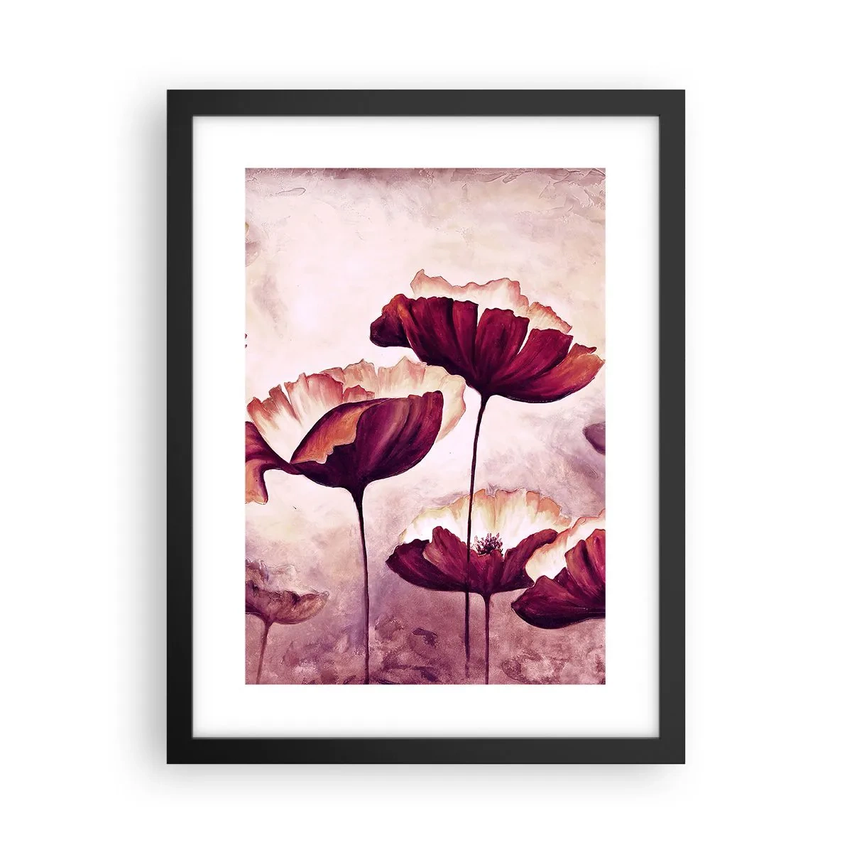 Poster în ramă neagră - Fulgi roșii și albi - 30x40 cm